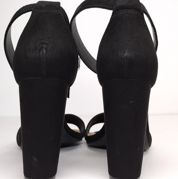 Torrid Women's Black Suede Leather Two Strap Tapered Open Toe Chunky Heel - Picture 15 of 16